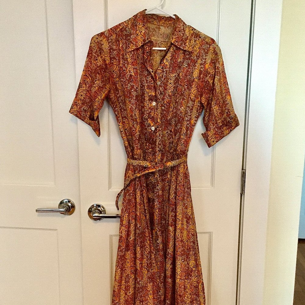 vintage pumpkin spice fall dress - 1970s handmade